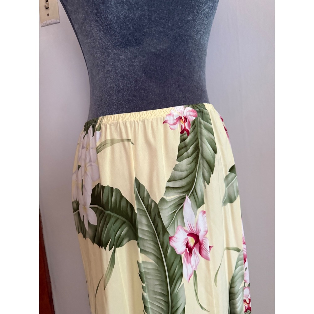 Lisa Hawaii Yellow Tropical Floral Orchid Plumeria Rayon Maxi Skirt midi classic - Picture 2 of 7